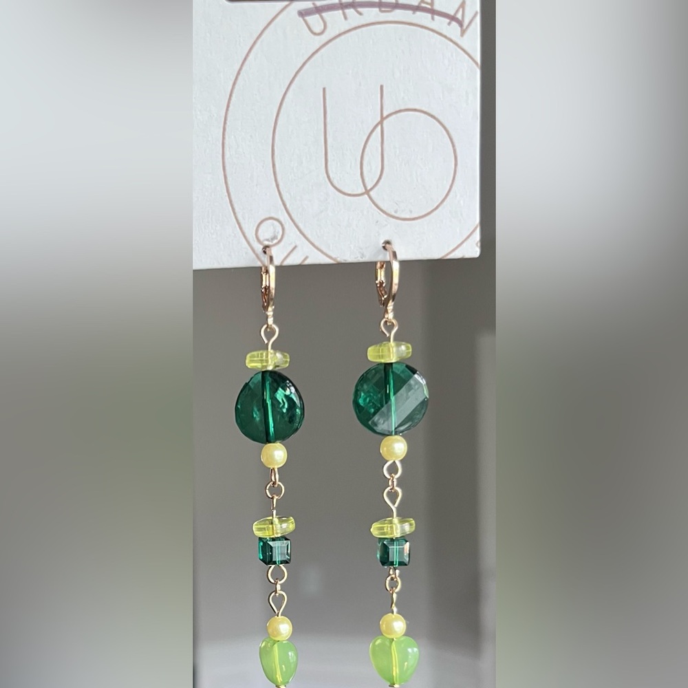 Urban Outfitters Gold and Green Linear Earrings